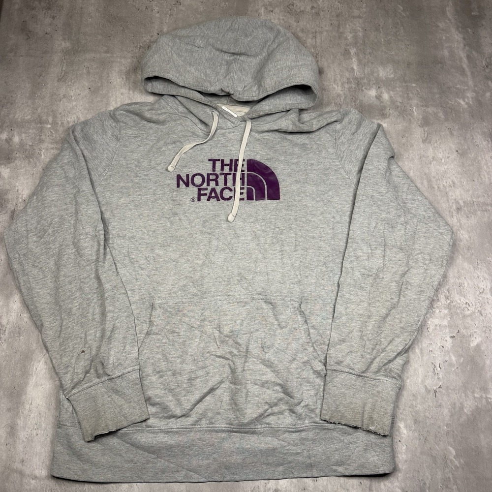 The North Face Hoodie Women Large Gray Purple Pullover Sweater Sweatshirt VTG